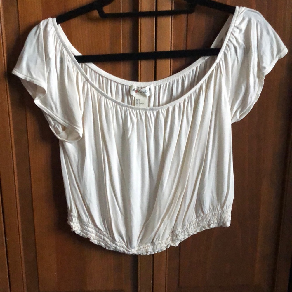 H&M Off the Shoulder Crop Top in Cream